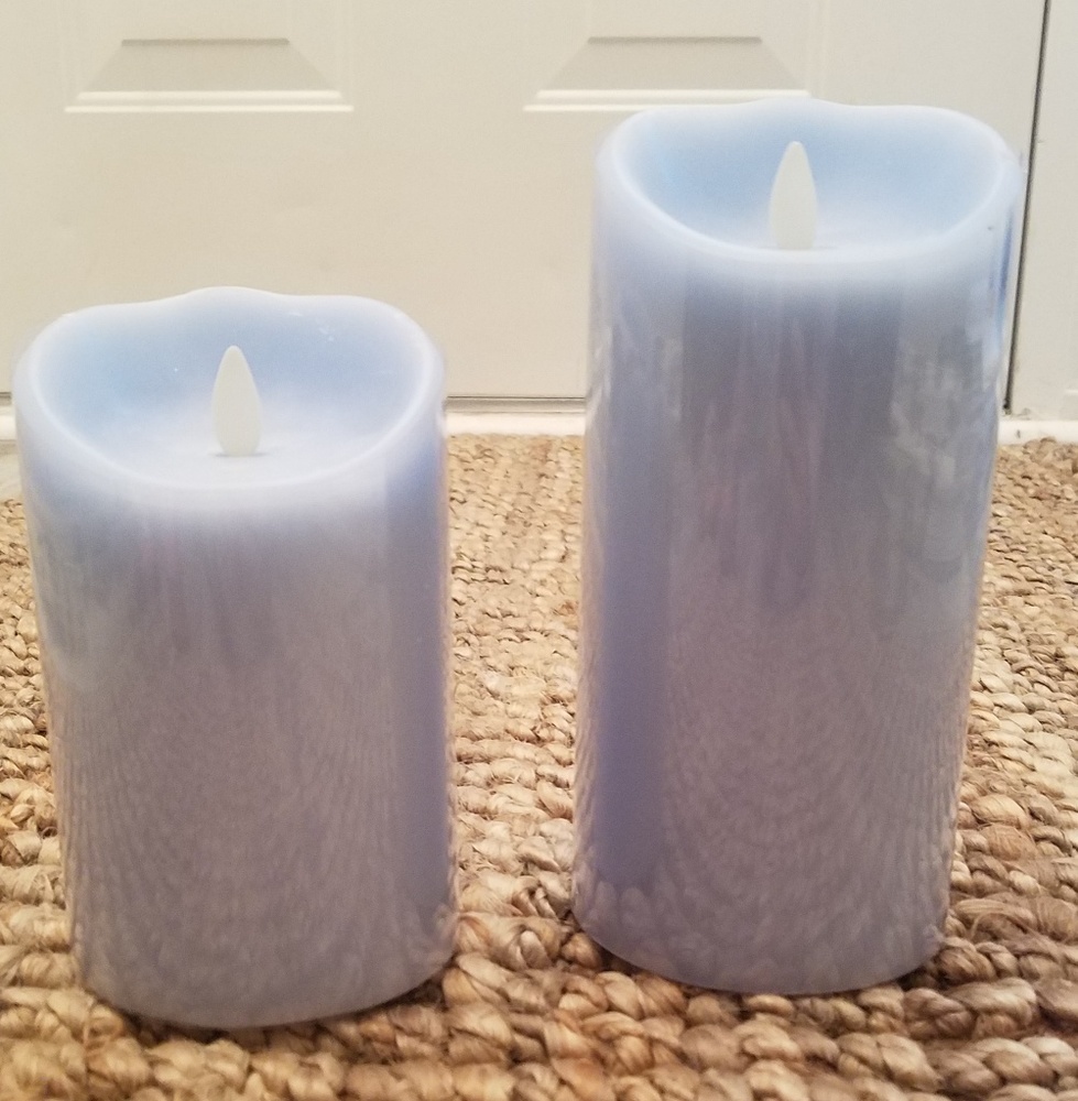 Luminara flameless candles.  Light blue.